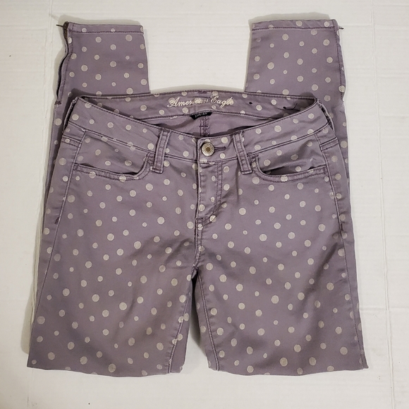 ❗️SOLD❗️American Eagle Purple White Polka Dot Jeggings 4 - Picture 2 of 10